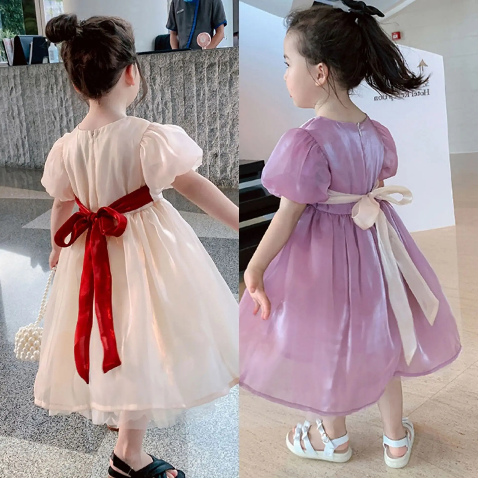 TILAMEHO New Baby Girls Dress Summer Kids Short Sleeve Cute Ball Gown Princess Bow Dresses for Girls Birthday Party Costume 2-6T