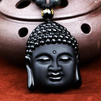 natural black obsidian hand carved buddha head pendant fashion boutique jewelry mens and womens sakyamuni necklace