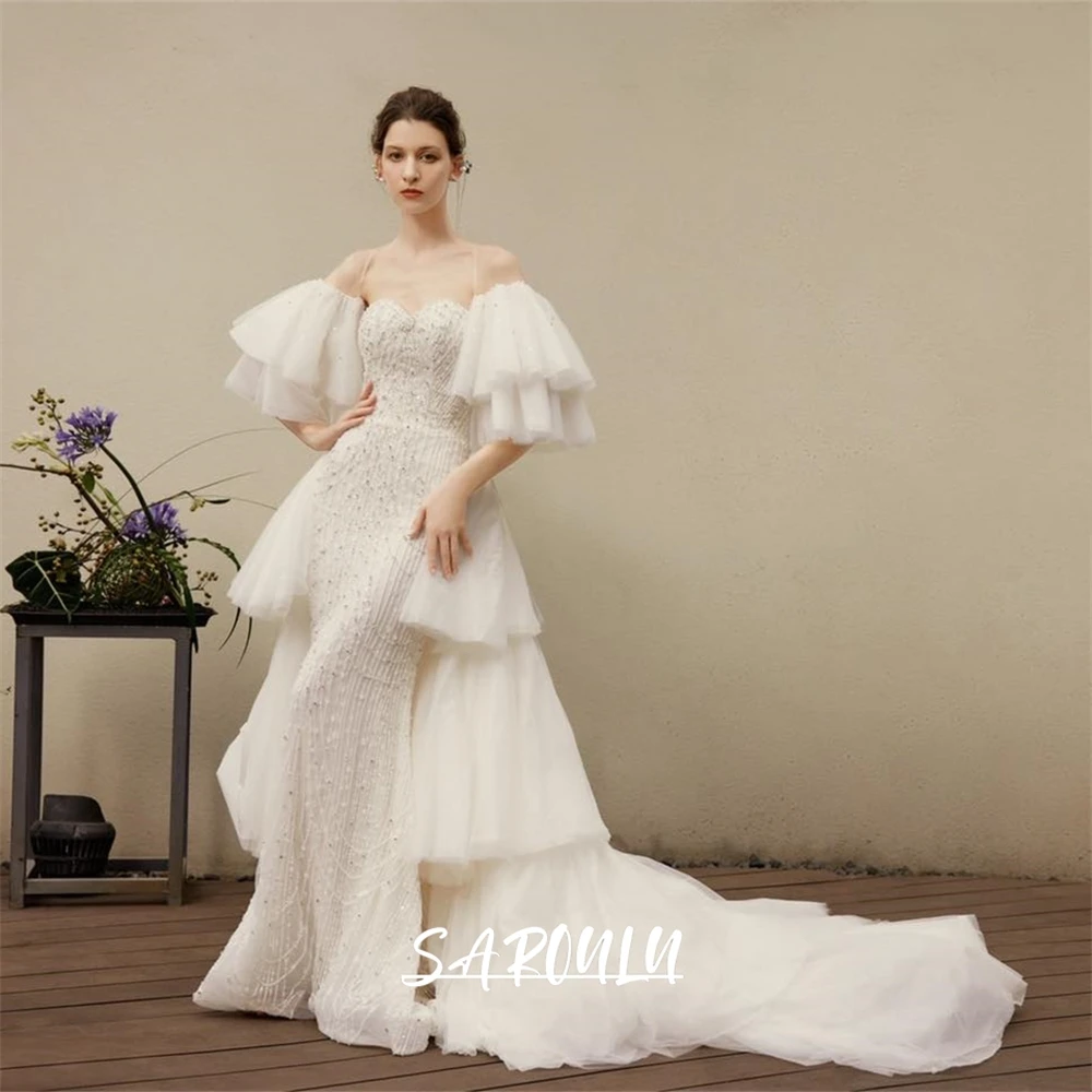 Роскошное женское свадебное платье с открытыми плечами Длинные свадебные платья