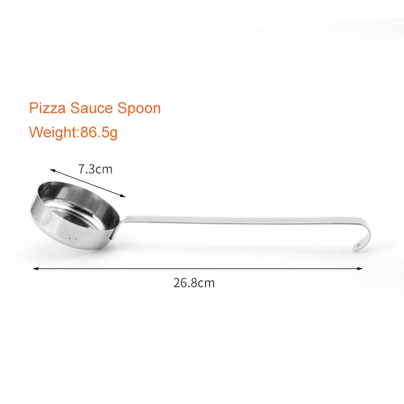 Фото PizzAtHome ложка для соуса для пиццы из нержавеющей стали с длинной цельной ручкой, анти-горячий половник для пиццы, мерная ложка, инструменты для пиццы №2