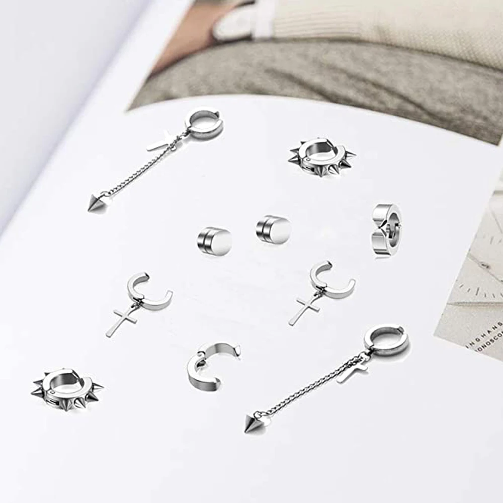 5 пар серьги-гвоздики из нержавеющей стали с заклепками |
