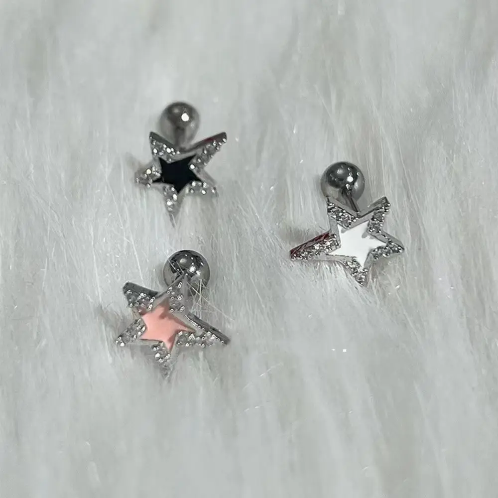 

Y2K Shinning Pentagram Star Stud Earring for Women Black White Pink Helix Piercing Ear Bone Nail Jewelry Accessories