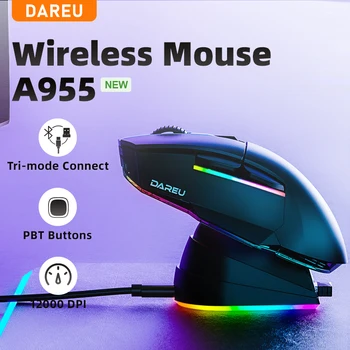 DAREU PC Gamer Mouse 12000DPI RGB Tri-mode Wireless Bluetooth Mice with Charging Dock AIM-WL Sensor for Laptop PC 1
