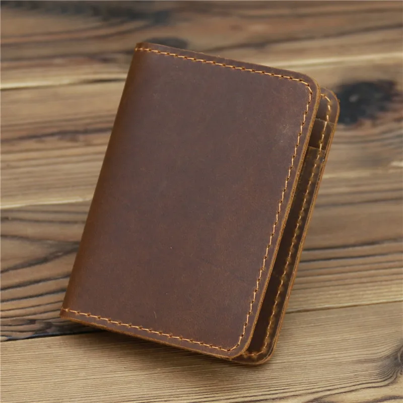 NEW Retro Crazy Horse Leather Cards Cases Mens Credit Card Holder Wallet Handmade Short Ultra Thin Slim Drivers License ID Cover