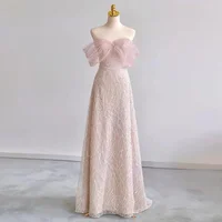Light Pink Off The Shoulder Prom Dresses Sweetheart Bling Sequins Beading A-Line Backless Floor-Length Formal Party Evening Gown