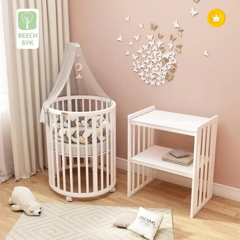 Кроватка-трансформер 8в1 из бука круглая овал...