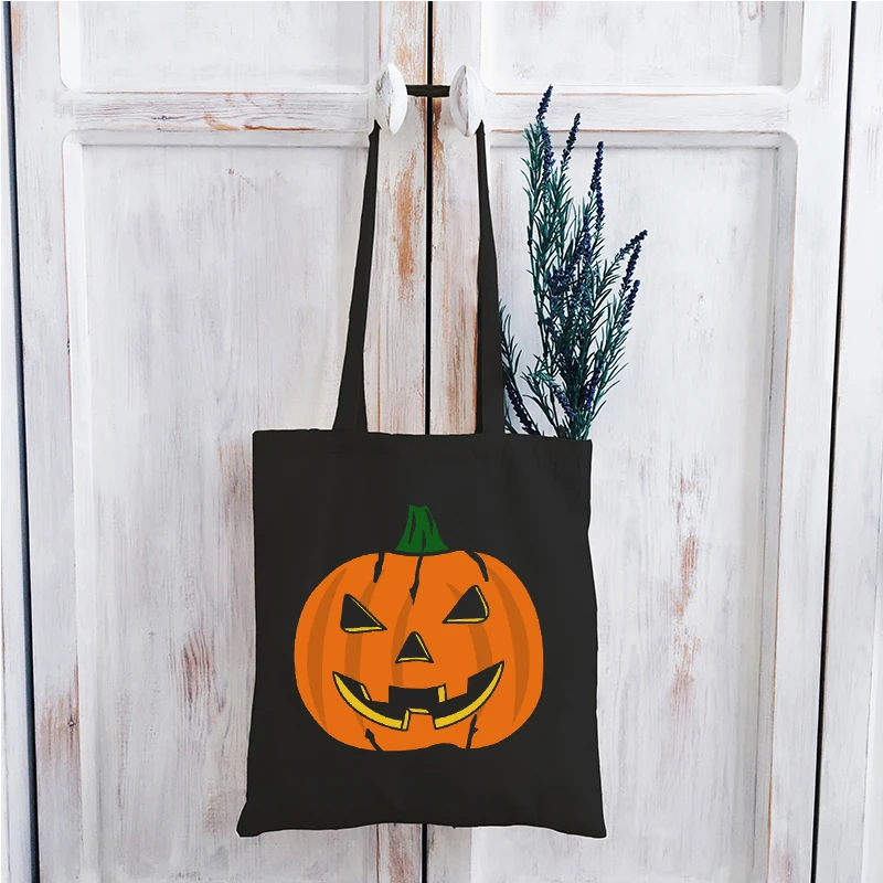 

Scary Pumpkin Canvas Bag Harajuku Halloween Horror Movie Ladies Bag 2021 Harajuku Shopping Bags Cartoon Fashion Tote Bag Print