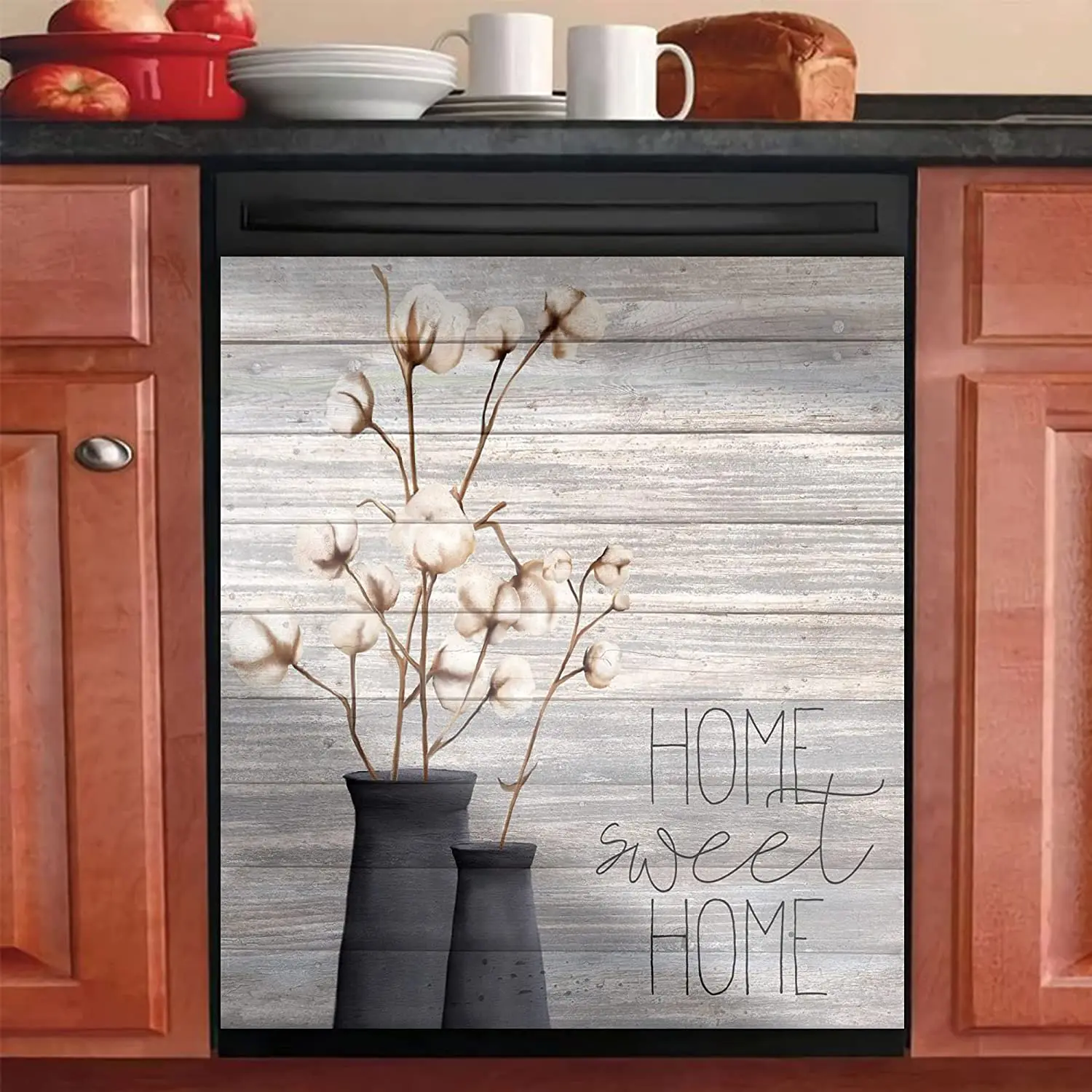 

Kitchen Dishwashe Cover Kapok Flower Dishwasher Magnetic Decals Appliances Panel Decoration Wooden Style Refrigerator Cover Door
