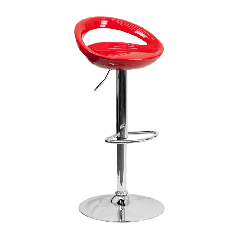 

[Flash Deal]Contemporary Red Plastic Chrome Plated Base Adjustable Bar Stool Contemporary Low Back Stool.Round Back Design