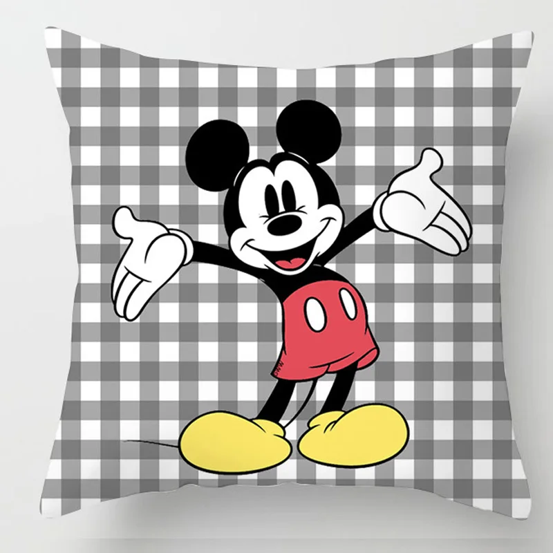

Disney Cartoon Cushion Cover Black And White Plaid Mickey Mouse Car Cushion Pillow Case Cover Boy Girl Christmas Gift 40x40cm