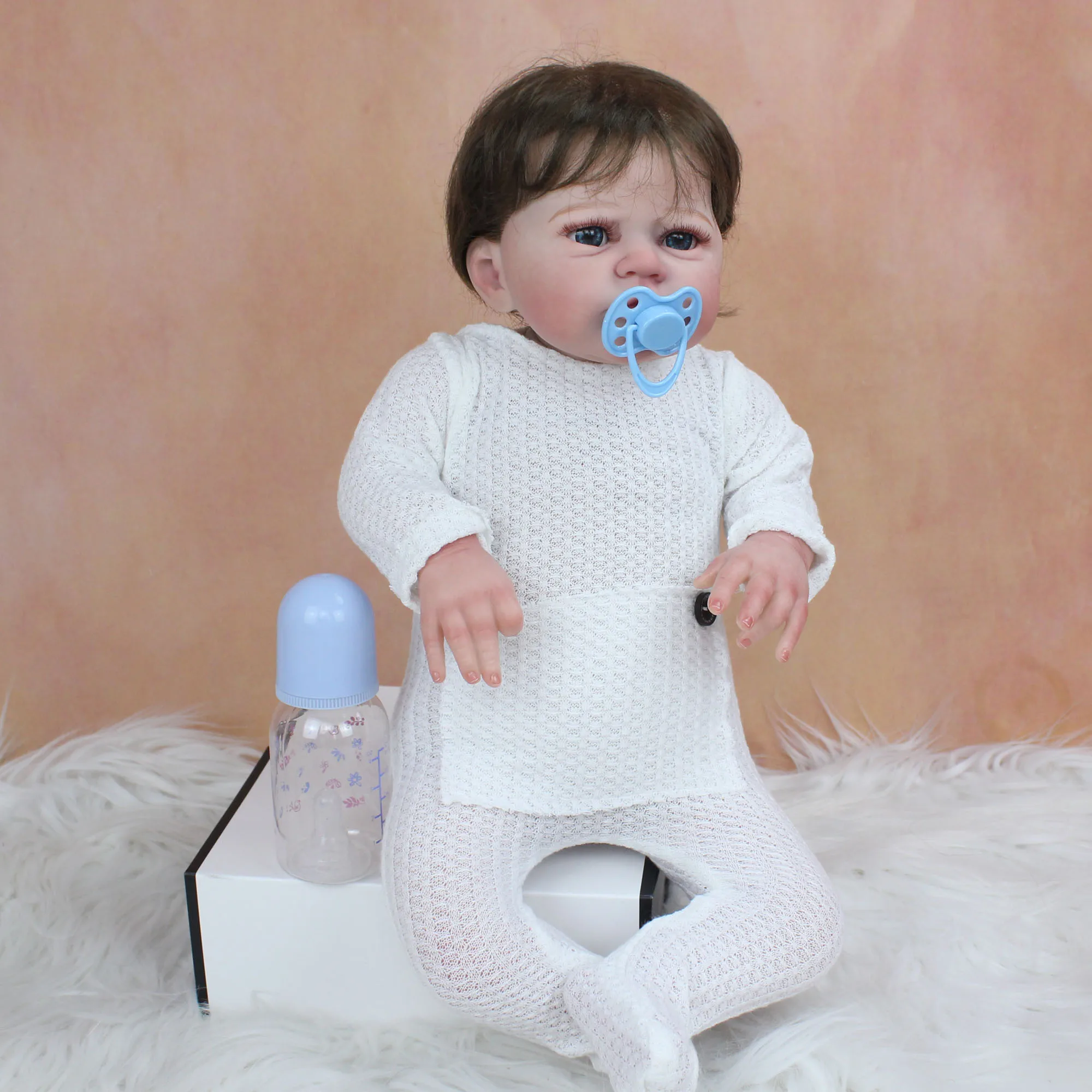 

50 CM Reborn Baby Doll Boy Toy 3D Skin Visible Veins Soft Silicone for Girl Cloth Body Bebe Boneca Lifelike Kids Birthday Gift