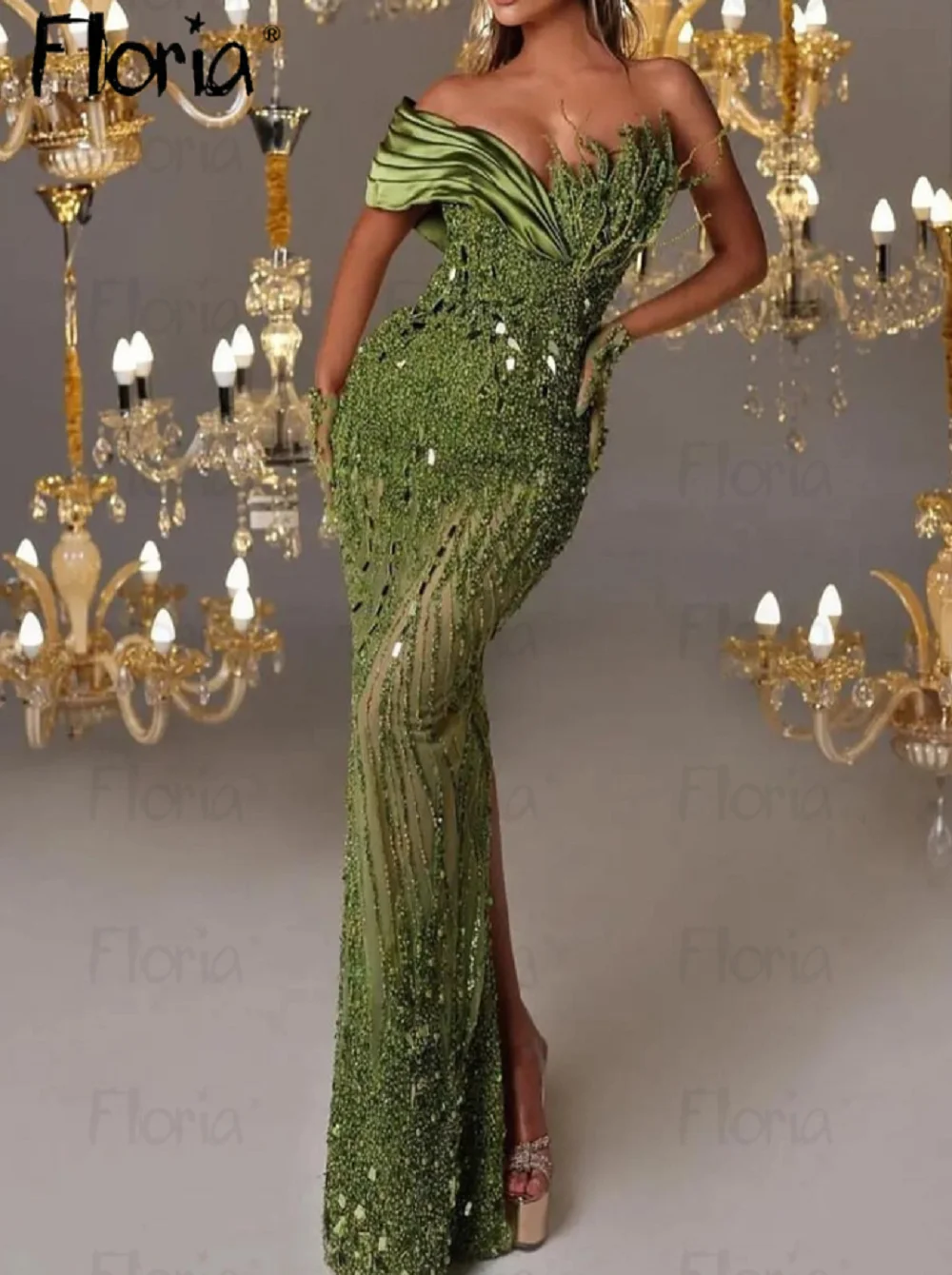 

Роскошное зеленое вечернее платье с бисером и открытыми плечами, вечерние наряды 2023 для свадебной вечеринки по индивидуальному заказу, платья Дубай, бариста, конкурса