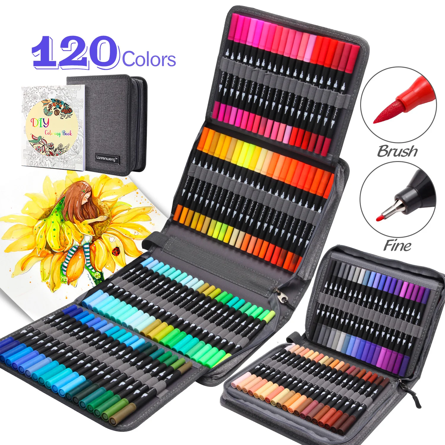 

12 to 160 Colors Double-Headed Brush Office School Supplies Stationery Painting Watercolor Graffiti Marker Children Adult Gift