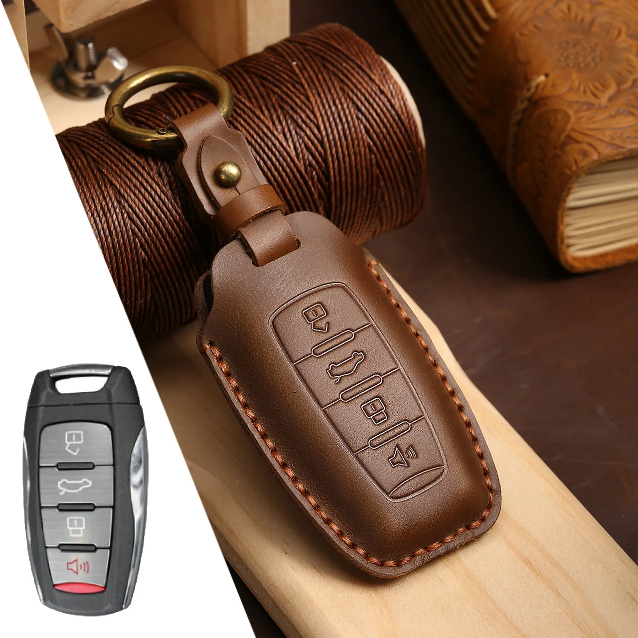 Чехол для автомобильного ключа, кожаный чехол с 4 кнопками для Haval Jolion H6 H7 H4 H9 F5 F7 H2S Big Dog Great Wall Euler, белая подставка