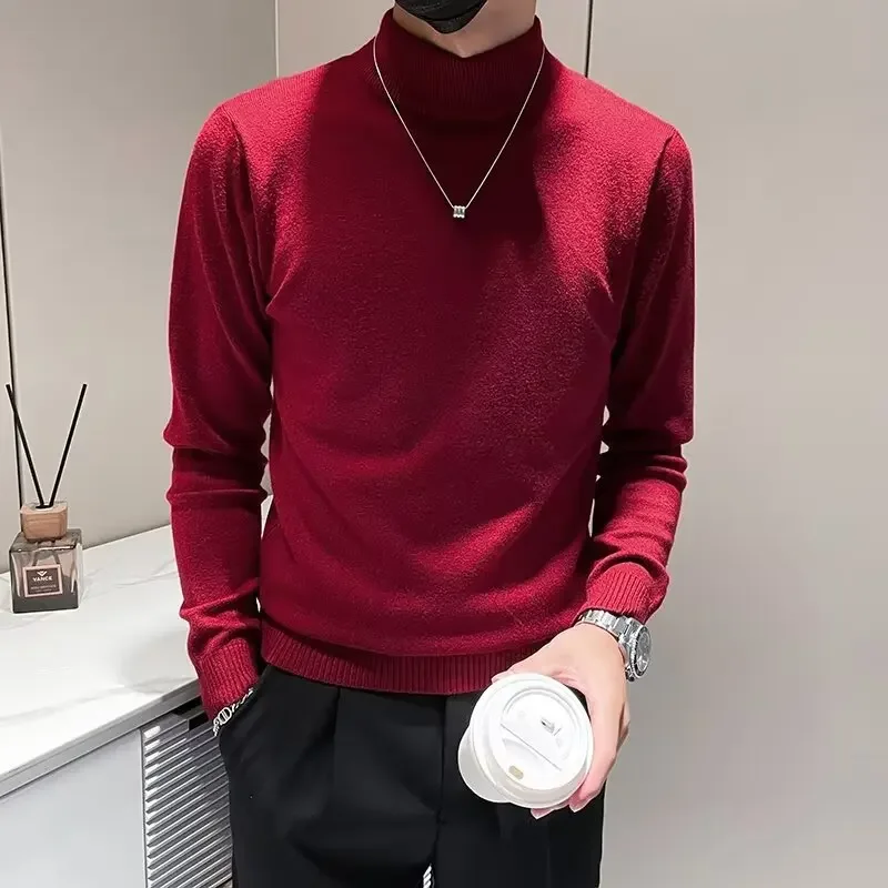 Мужской свитер с высоким воротником-поло базовый слой топ осень-зима новый