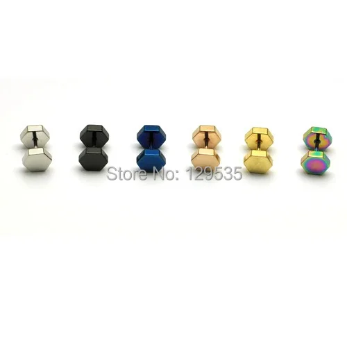 Alisouy 2Pieces Wholesale price New 4 5 6 7 8MM width Hexagon titanium steel punk Men Pierced Earrings colors for choose | Украшения и
