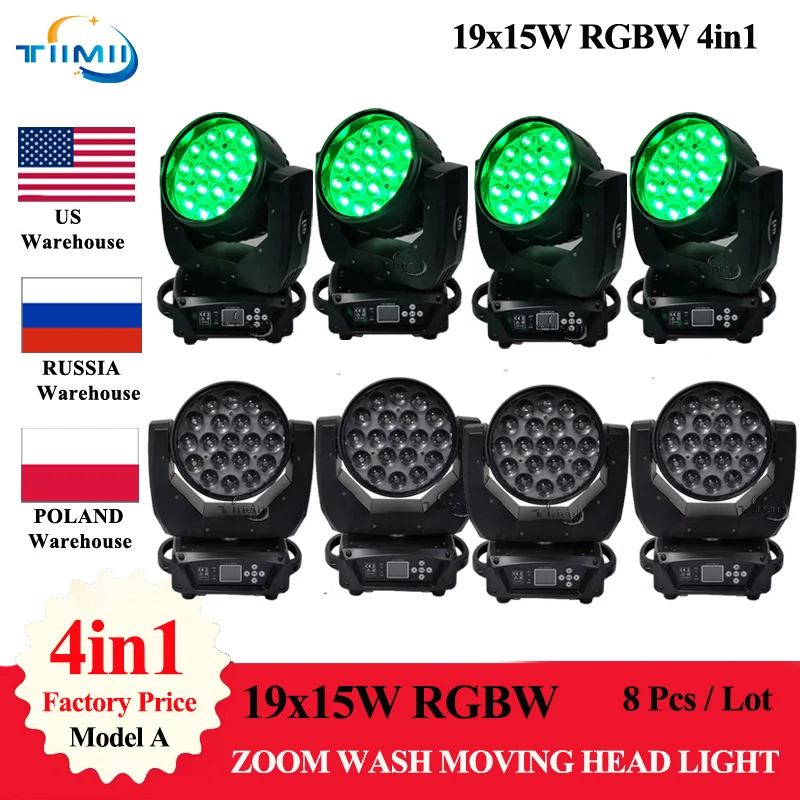 8 шт светодиодный 19x15 Вт RGBW Луч с зумом движущаяся головка светильник DJ сцена