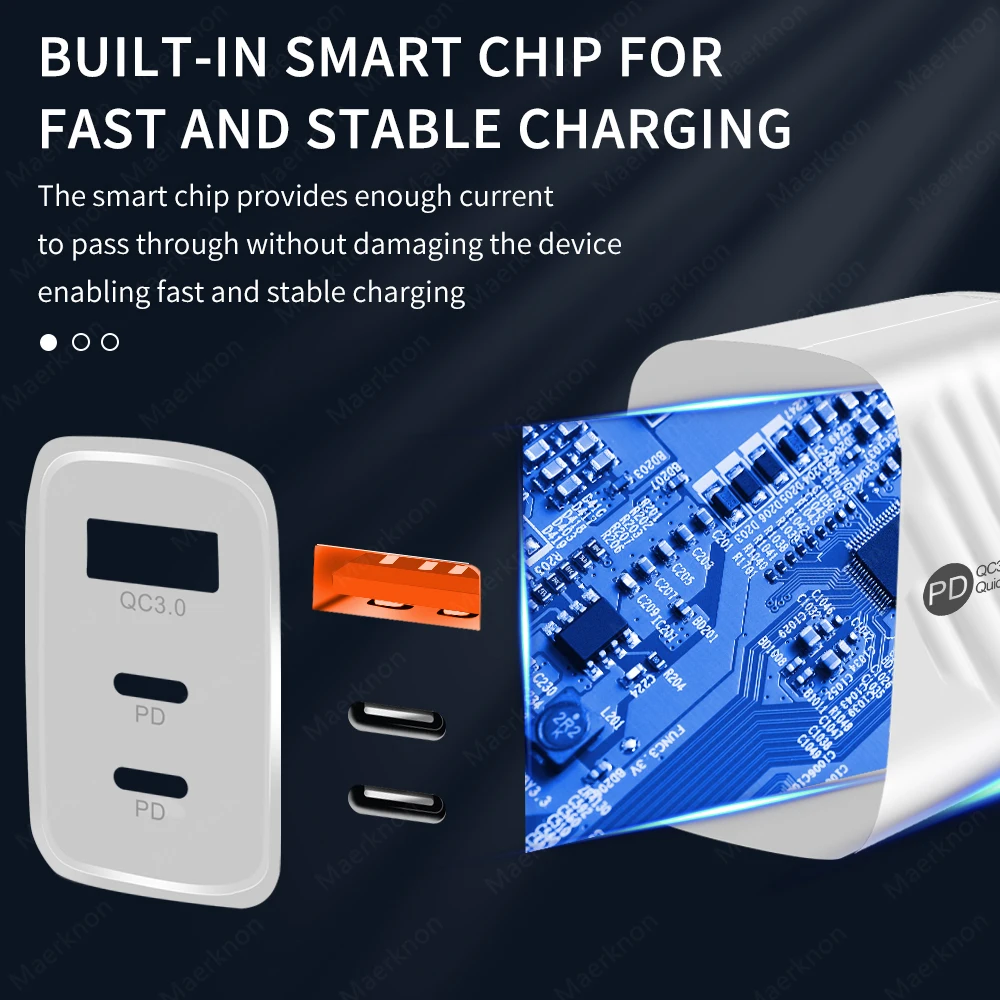 20W PD USB Зарядное устройство Цифровой дисплей Быстрые зарядные устройства QC3.0