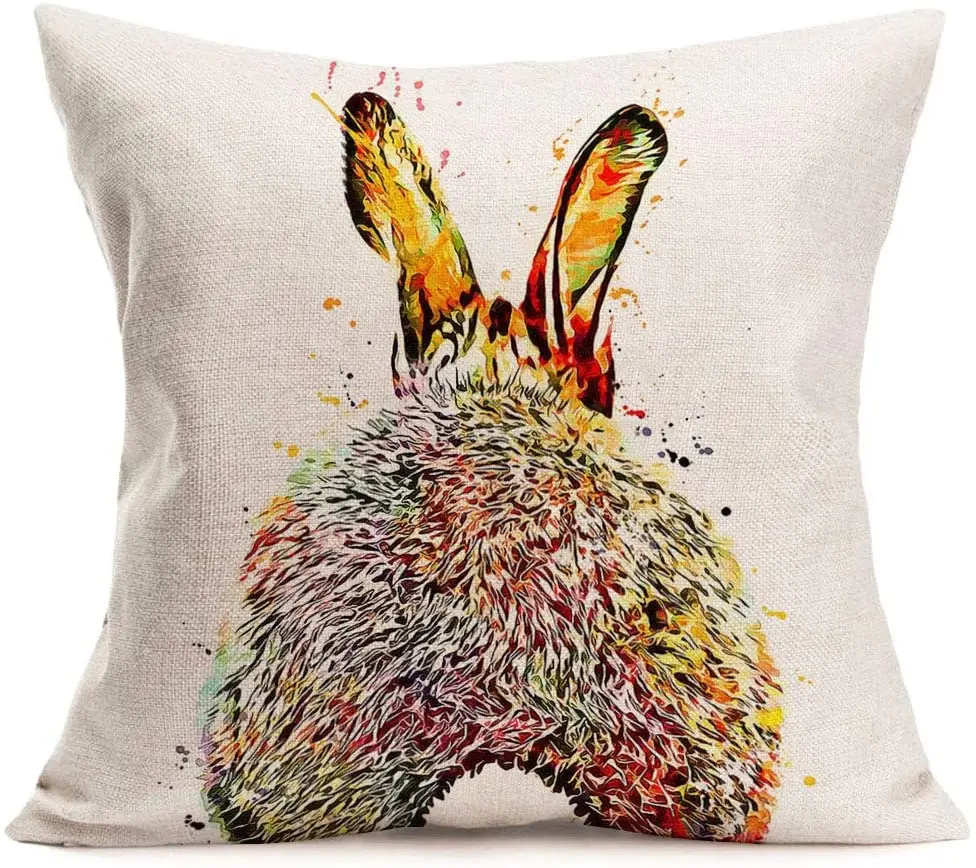 

Animal Rabbit Body Pillow Cover Cotton Linen Throw Pillow Cases Colorful Bunny Decorative Spring Home Sofa Personalized