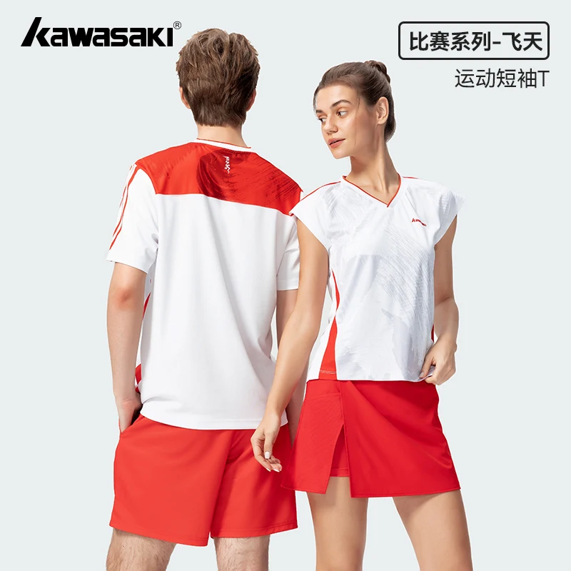 Фото Kawasaki 2025, абсолютно новая униформа для тенниса и бадминтона, одежда для соревнований, быстросохнущая одежда, спортивная футболка с короткими рукавами, шорты №1