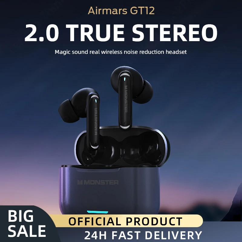 

Оригинальные Игровые наушники Monster GT12, беспроводные Bluetooth-наушники, настоящие стереонаушники с шумоподавлением и низкой задержкой, HiFi музык...