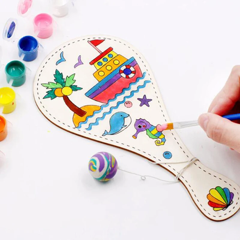 

Painting Graffiti Toys DIY Racket Wooden Toy For Children Manual Painting Pat Ball Kids Educational Handmade Game Arts Crafts