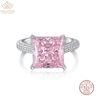 wuiha real 925 sterling silver crushed ice princess cut 6ct pink sapphire synthetic moissanite ring for women gift drop shipping