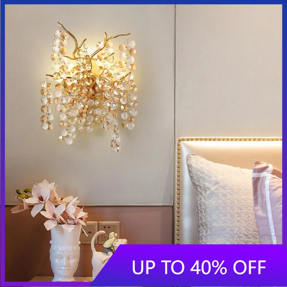 

French crystal wall lamp romantic wedding decoration lighting living room corridor branch wall lamp