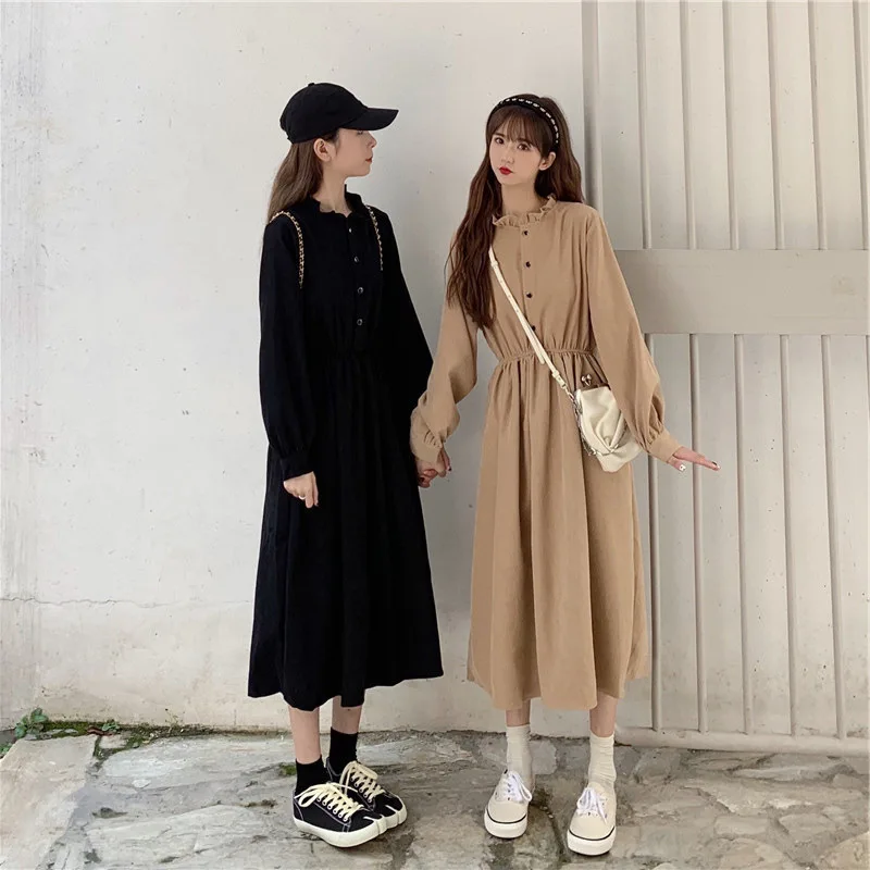 

Women's Dress Autumn/winter 2021 New French Waist Slim Joker Temperament Little Black Dress Long Sleeve Long Skirt
