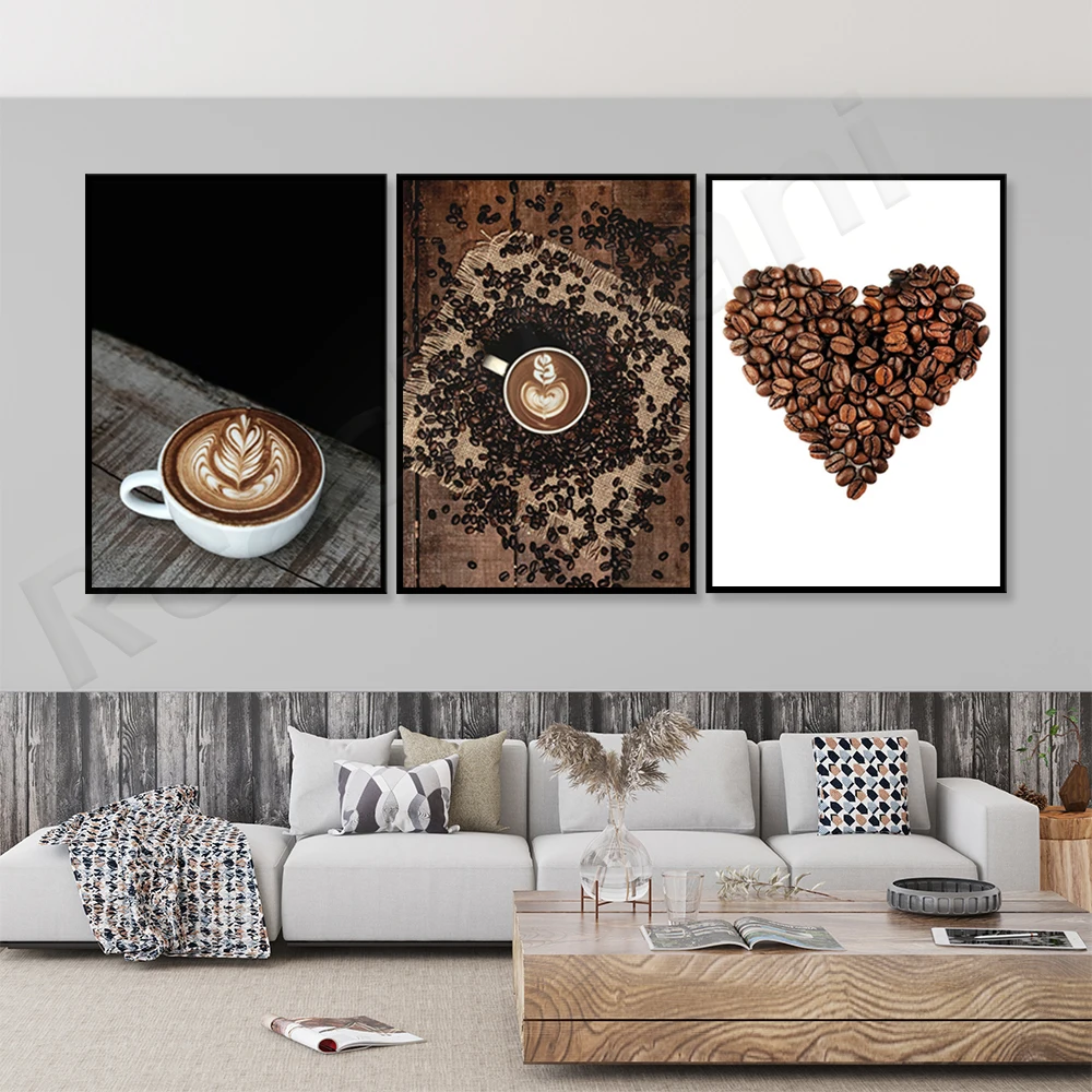 

Кофейные сердца-кофейные кружки, печать плаката кофейных зерен-Декор для кафе, постеры для кофе время кофе, кухонный декор для стен