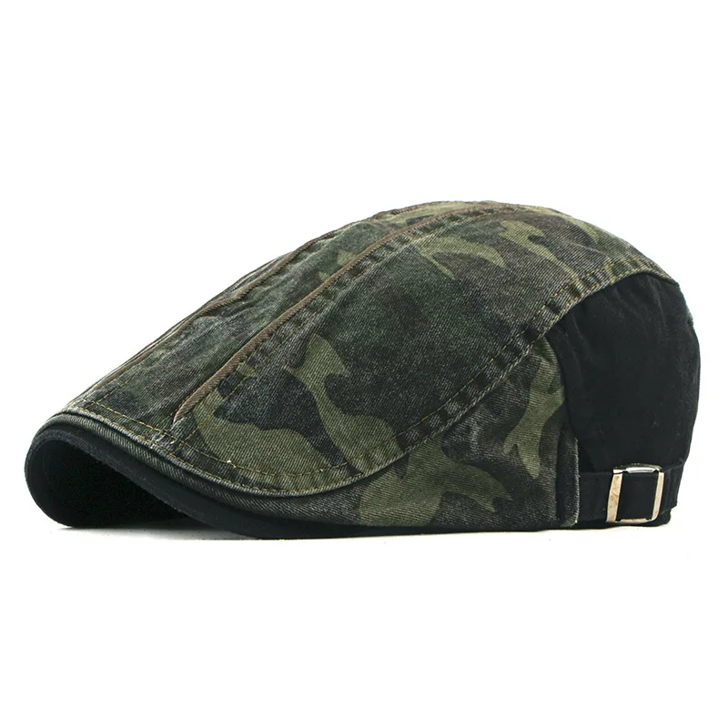 Camo Newsboy Cap for Men Cozy Cotton Flat Ivy Gatsbay Hat Breathable Mesh Outdoor Cabbie Beret Hat