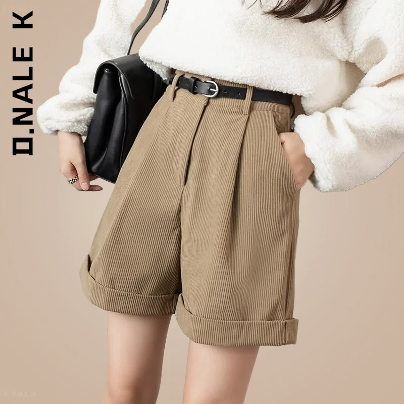 

D.Nale K New Women Shorts Corduroy Cargo Shorts Trendy Baggy Pants Slim Chic Pant Sweatpants Hip Straight Short Pants Female