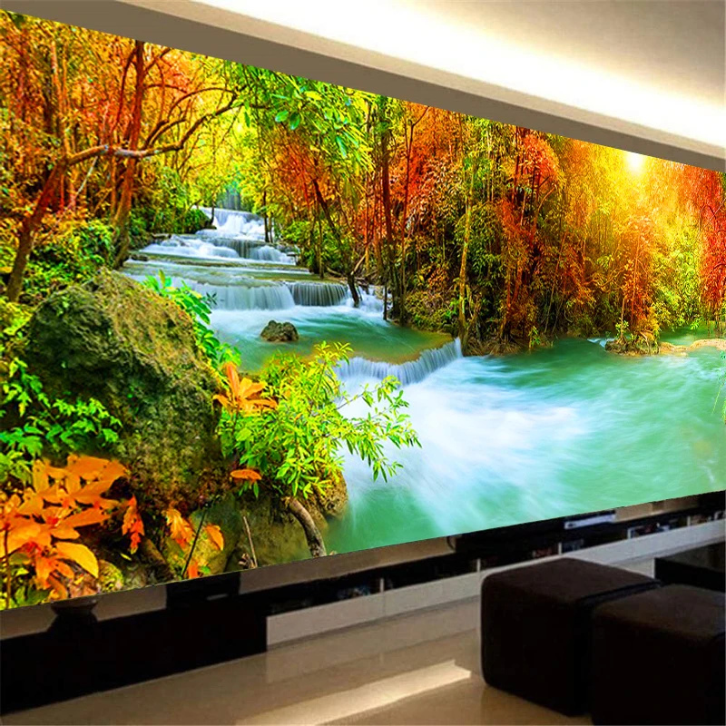 

5d Diamond Painting Maple Forest Diamond Embroidery Art Cross Stitch River Scenery DIY Mosaic Handwork Wall Living Room Decor