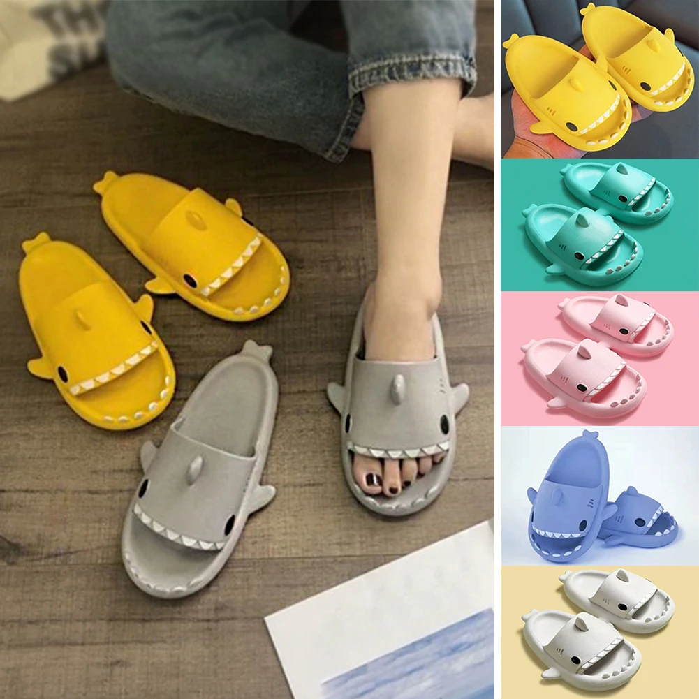 

New Summer Women Slippers Cute Cartoon Shark Shape Slides Outdoor Home Bathroom Women Shoes Flip Flops Men Couples Sandals