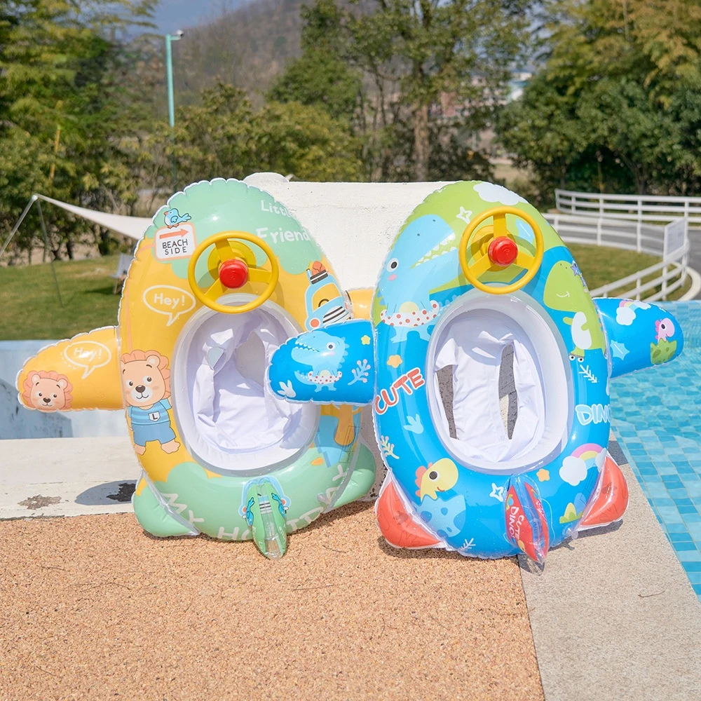 

Cartoon Airplane Inflatable Pool Float Swimming Ring Baby Float Seat Rubber Ring with Steering Wheel Summer Beach Party Pool Toy