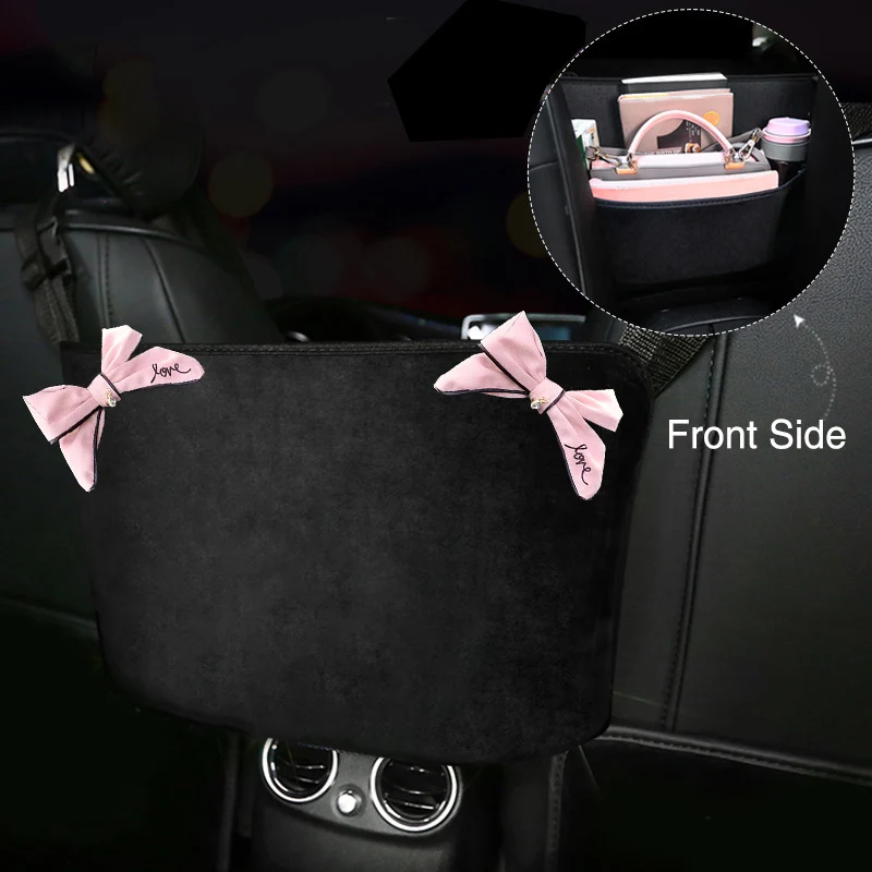 

Cute Diamond Bowknot Car Storage Bag Hanging Auto Organizer Pocket Barrier of Backseat Holder Car Container Stowing Tidying