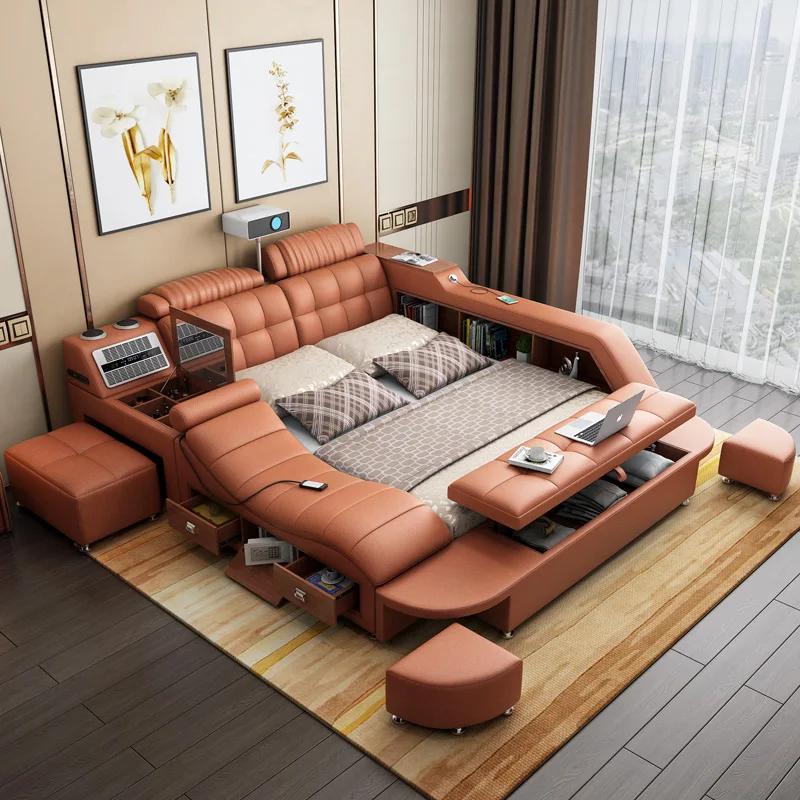 Каркас двуспальной кровати в скандинавском стиле роскошный подголовник