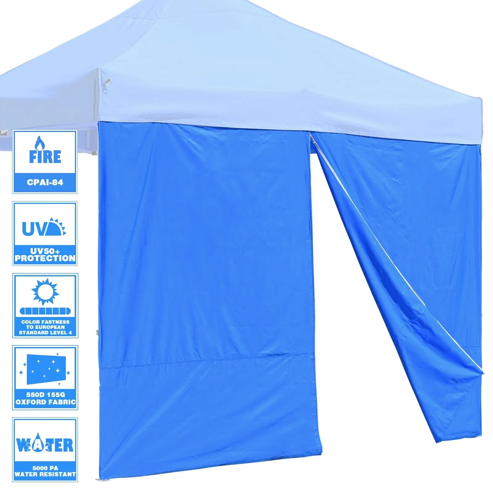 

10x7ft Durable Canopy CPAI-84 Sidewall with Zipper UV50+ Protection Blue