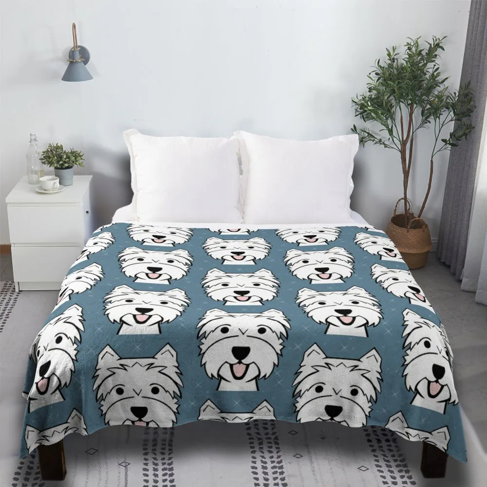 

West Highland Terrier - Westies - Westie Dogs-Дешевое синее фланелевое одеяло с сублимационным мехом, двойные рождественские подарки
