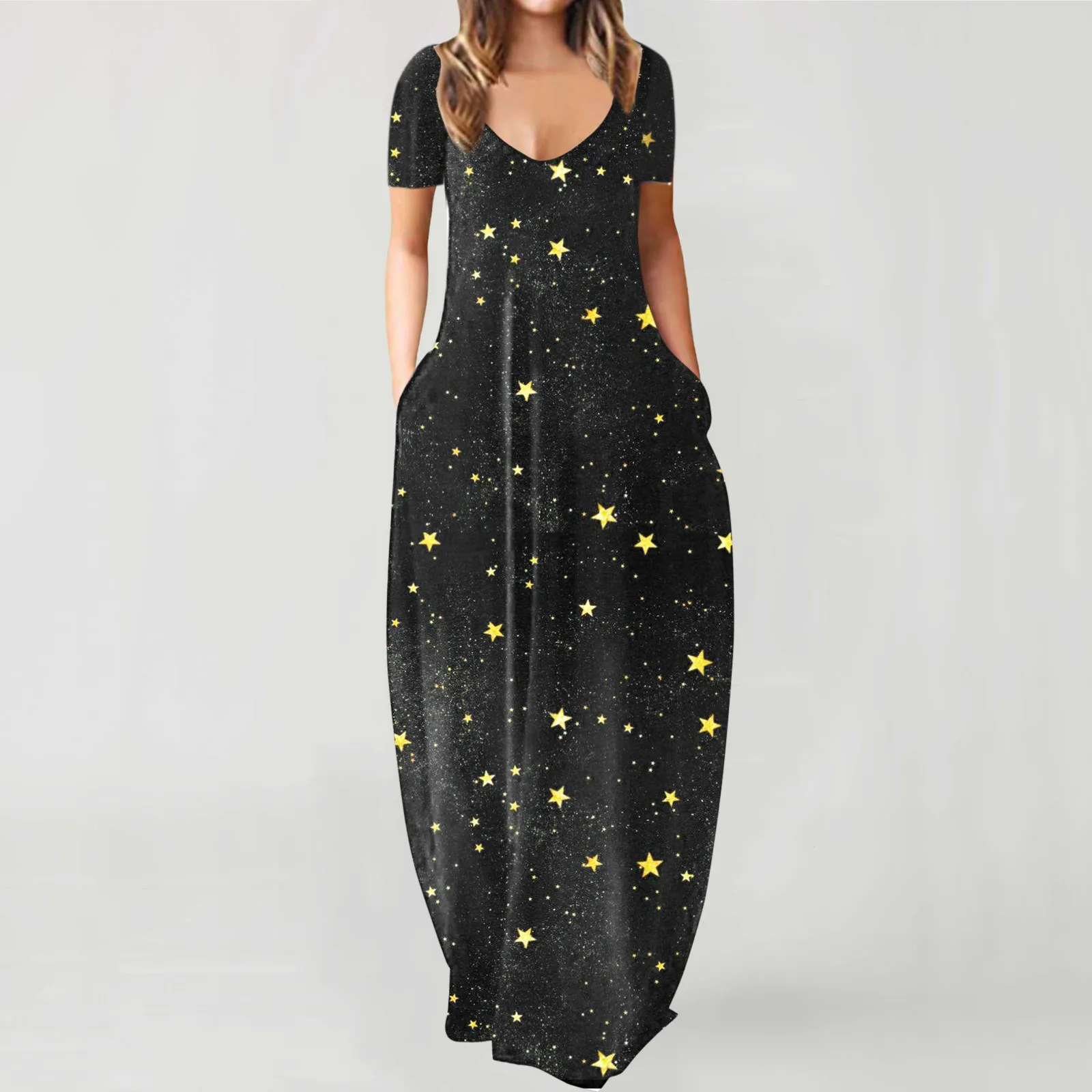 

Платье-макси с рукавом, повседневное пляжное длинное короткое платье, женское платье с принтом