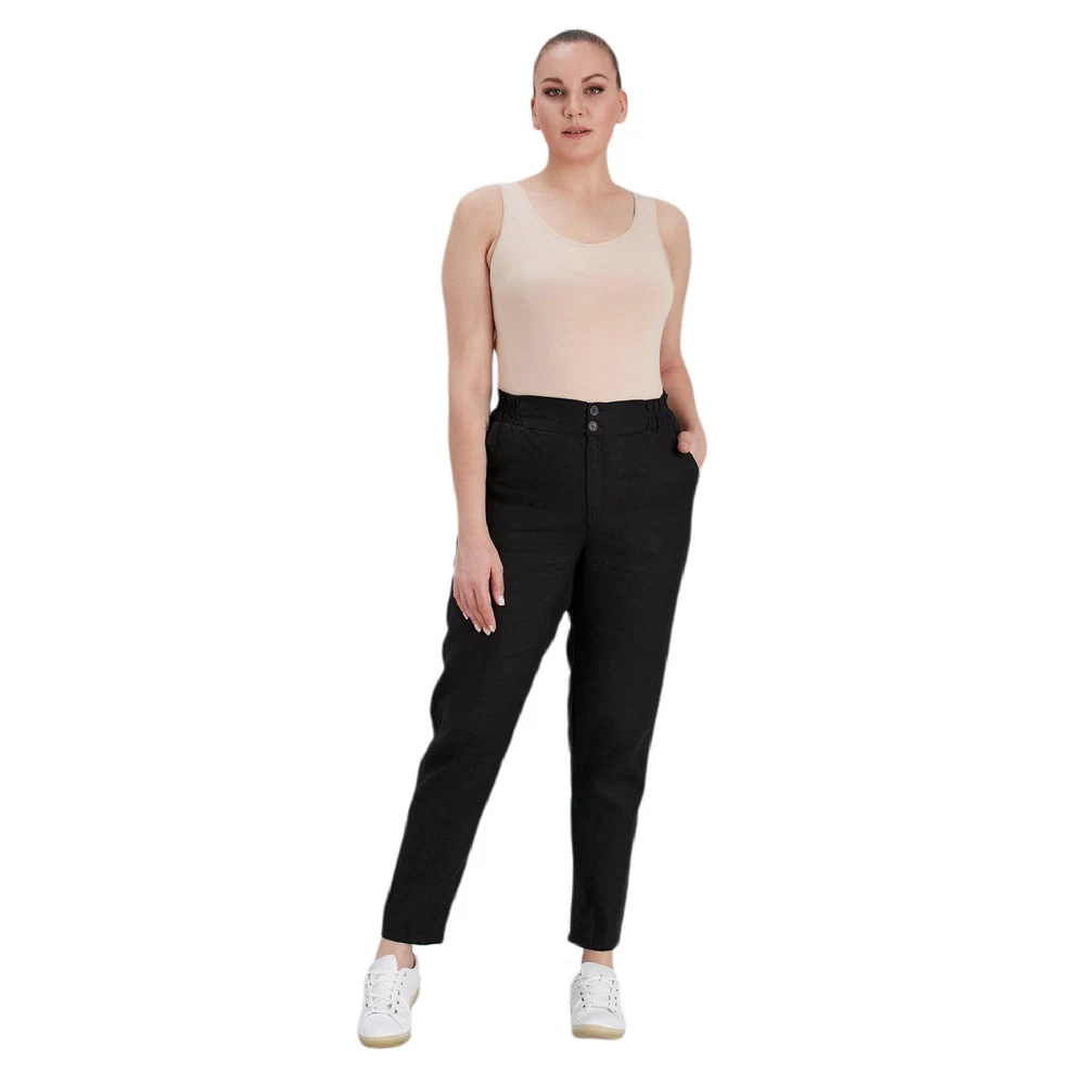 Fierte Women Large Size Pants rg1612 Linen High Elastic Waist Tight Bell-Bottomed Sports Wrist Length