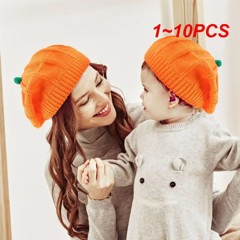 

1~10PCS Parent-child Knitted Hat Pumpkin Color Soft And Comfortable Parent-child Interaction Thick Warm Precision Stitching