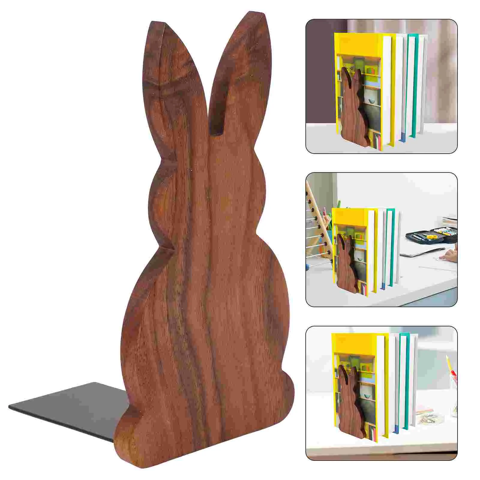Bunny Decor Wood Book Ends Woodsy Decor Office Bookends Desktop Decor Book Display Holder Simple Rabbit Bookend