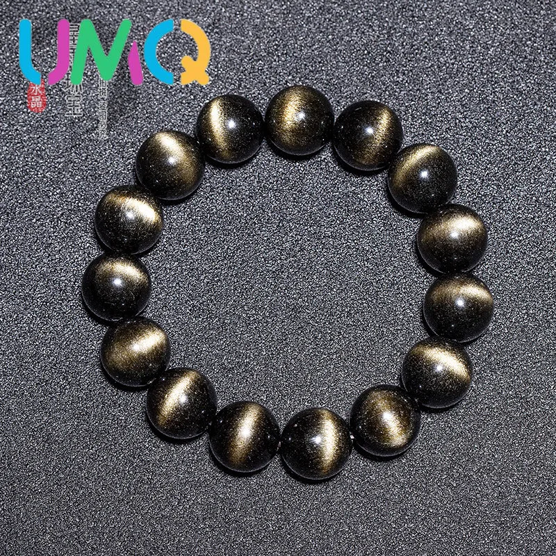 

Xingyu Natural Gold Yaoshi Bracelet Men's and Women's Double Eye Cat's Eye Obsidian Single Circle Round Bead Crystal Bracelet