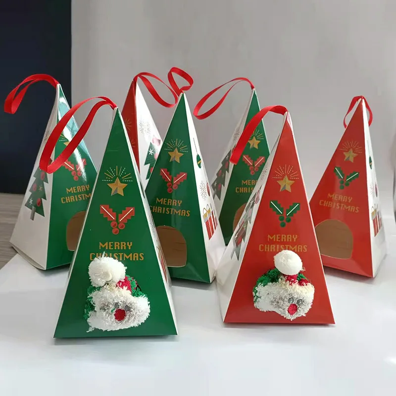 

Christmas Candy Gift Box Triangle Cone Christmas Socks Folding Packaging Paper Gift Bag Christams Eve Party Decorations Supplies