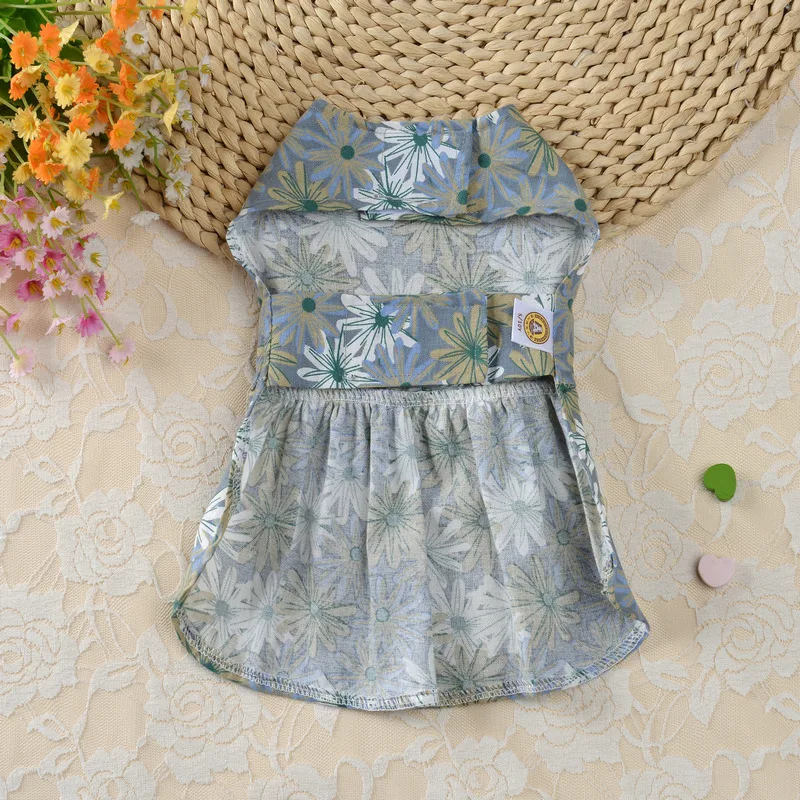 Летнее платье для маленькой собаки с цветочным рисунком юбка бантом Весенние