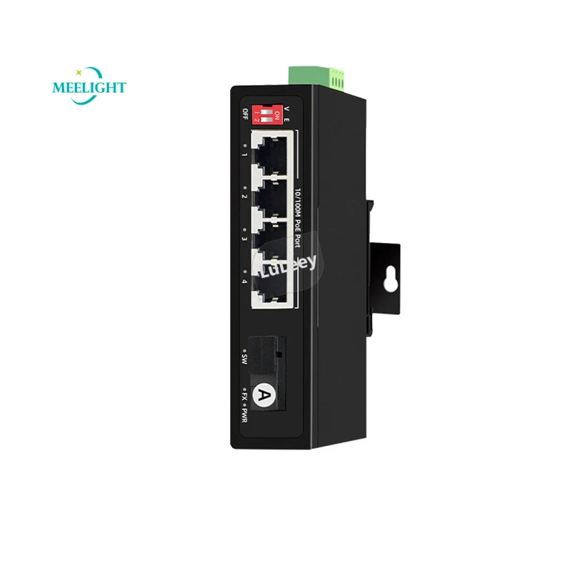Промышленный 4 порта Ethernet 100 Мега переключатель 1 волоконный порт одномодовый