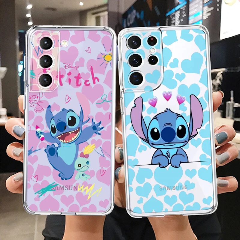 

Disney Stitch Love Cartoon Phone Case For Samsung S22 S21 S20 FE Ultra Pro Lite S10 S10E S9 S8 S7 Plus 5G Transparent Cover