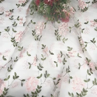 fresh pastoral style mesh lace pink leaf embroidery clothing fabric womens long skirt summer childrens wear