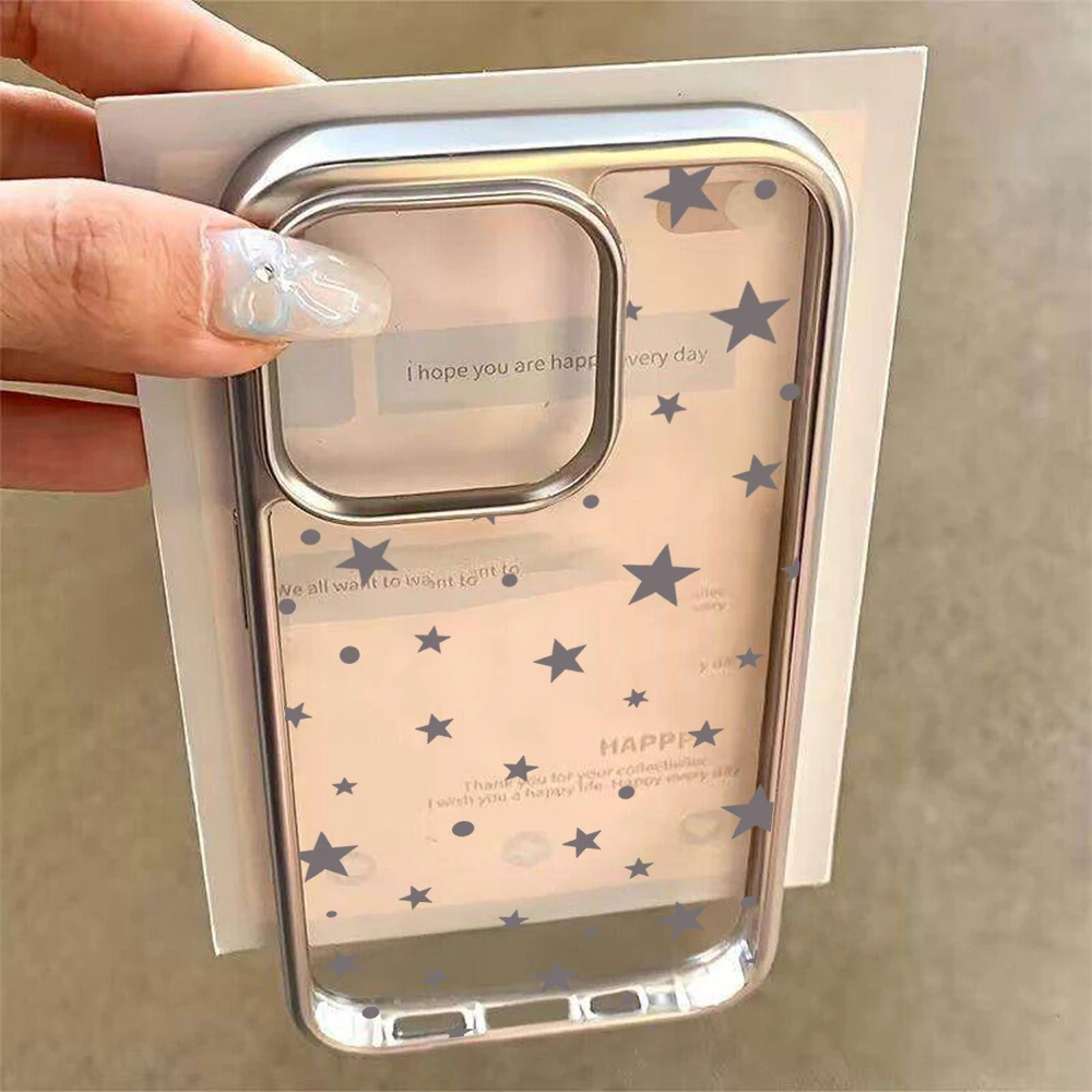 Фото Модные прозрачные чехлы Y2K Stars для iPhone 15 Pro Max, iPhone 16 Plus, 13, 14, 15, 12, 11, 17, Air, XR, прозрачные с покрытием TPU. №3